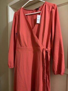 Ann Taylor Coral Wrap Midi Dress
